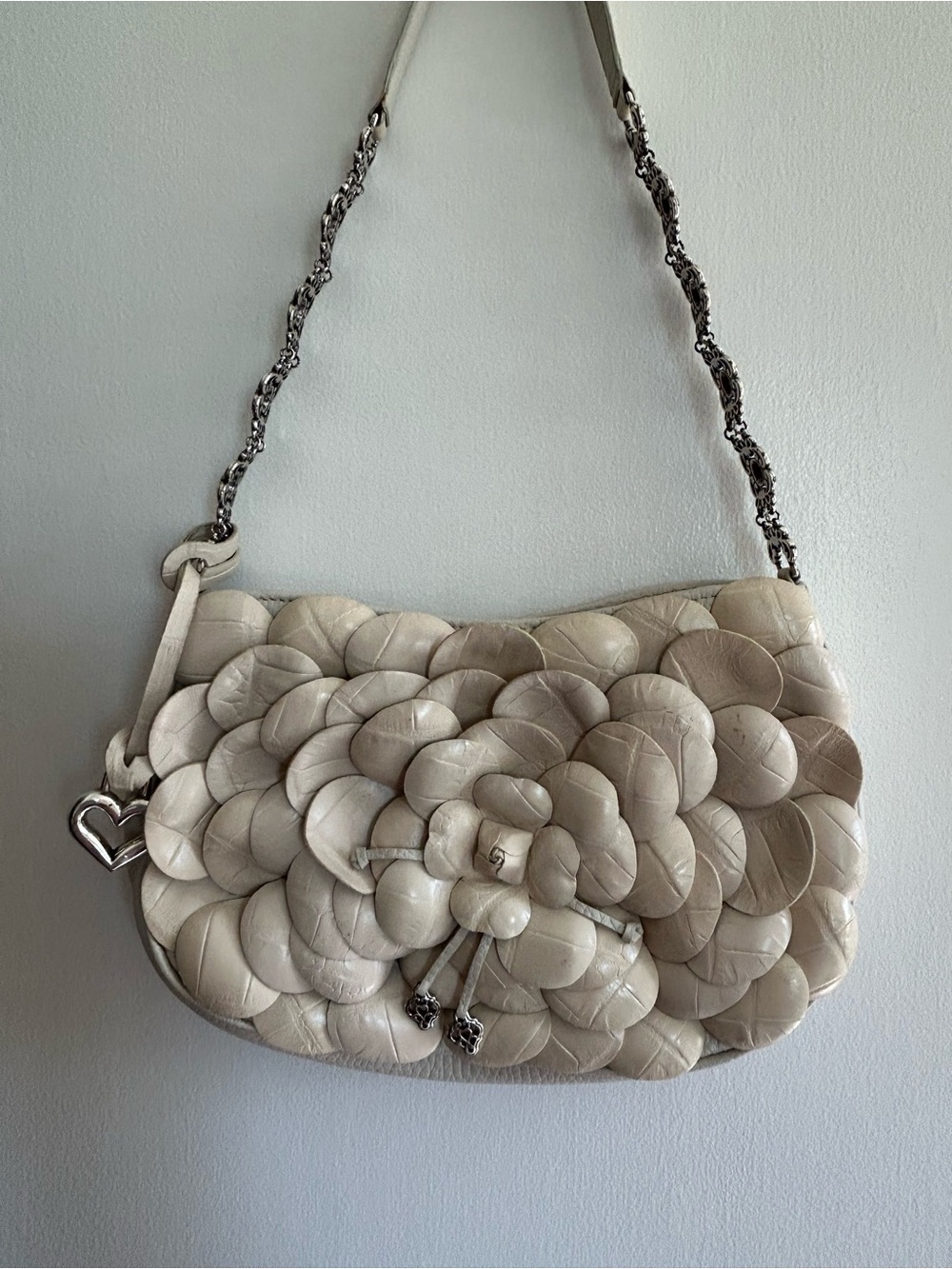 Brighton Cream Floral Appliqué Shoulder Bag with Heart Charm